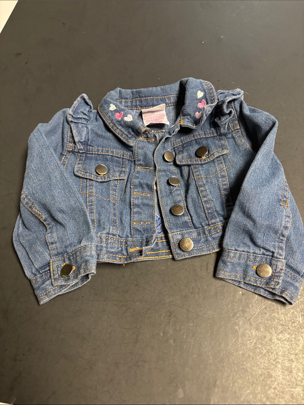 Nannette Blue Denim Jacket with Heart Collar Embroidery